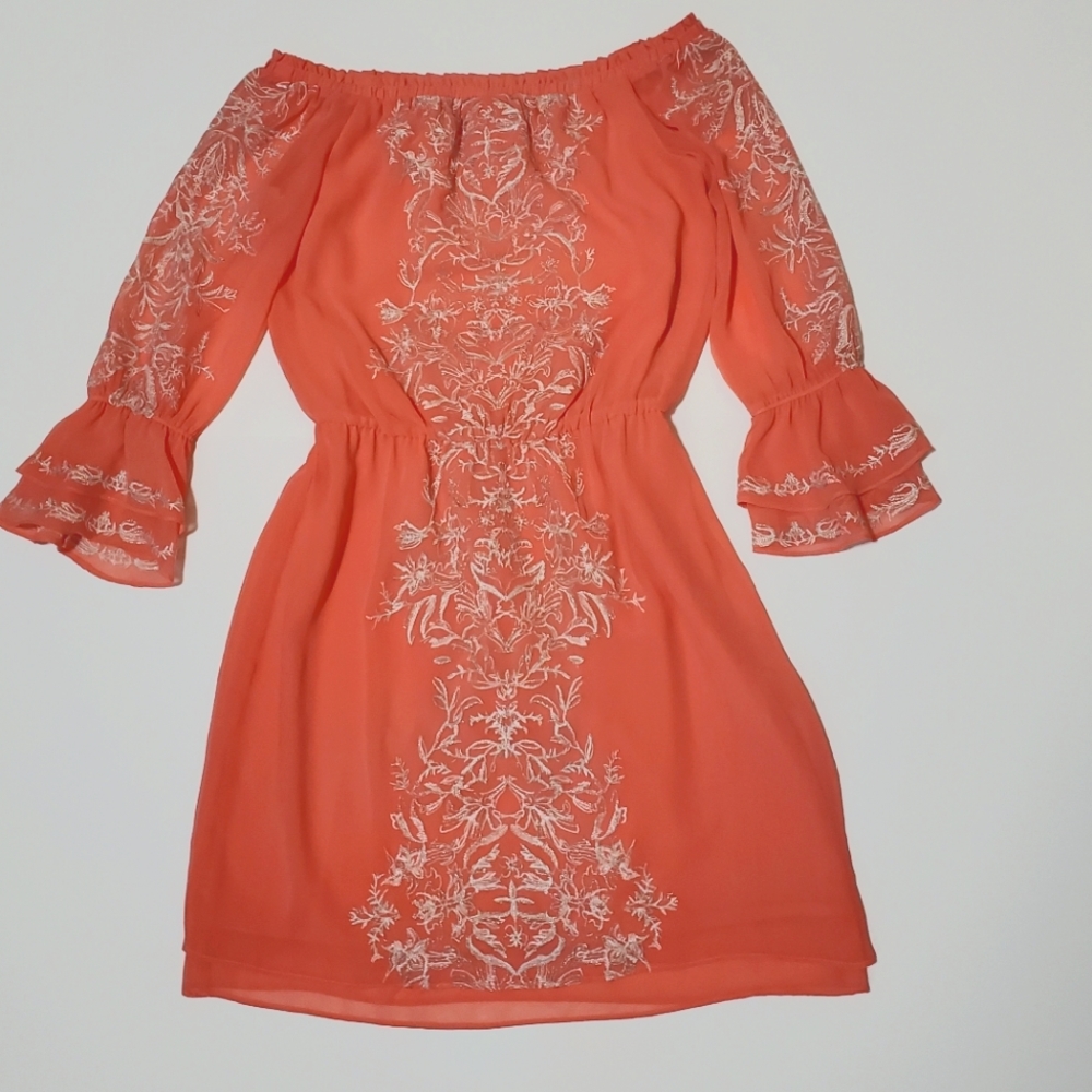 White House Black Market Sheer Embroidered Dress